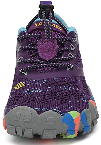 SAGUARO Barefoot Zapatillas de Trail Running Niños Niñas Minimalistas Zapatos de Deporte Antideslizantes Calzado Descalzos para Fitness Caminar Correr en Asfalto Montaña Senderismo Agua, Morado, 28 EU