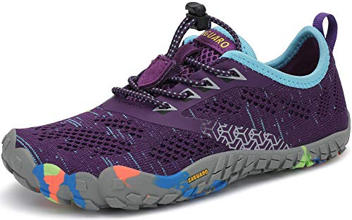 SAGUARO Barefoot Zapatillas de Trail Running Niños Niñas Minimalistas Zapatos de Deporte Antideslizantes Calzado Descalzos para Fitness Caminar Correr en Asfalto Montaña Senderismo Agua, Morado, 28 EU