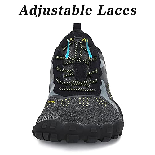 SAGUARO Hombre Mujer Barefoot Zapatillas de Trail Running Minimalistas Zapatillas de Deporte Fitness Gimnasio Caminar Zapatos Descalzos para Correr en Montaña Asfalto Escarpines de Agua, Negro, 45 EU