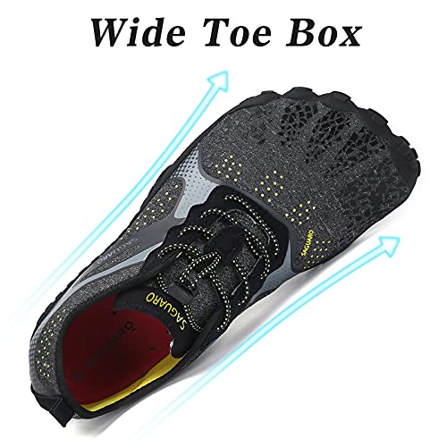 SAGUARO Hombre Mujer Barefoot Zapatillas de Trail Running Minimalistas Zapatillas de Deporte Fitness Gimnasio Caminar Zapatos Descalzos para Correr en Montaña Asfalto Escarpines de Agua, Negro, 45 EU