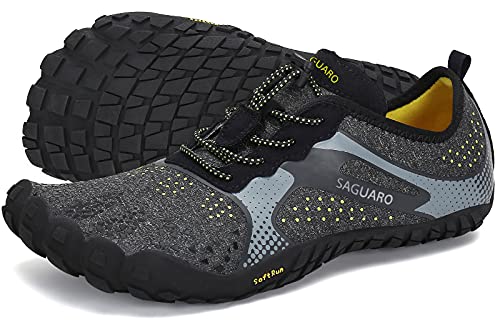 SAGUARO Hombre Mujer Barefoot Zapatillas de Trail Running Minimalistas Zapatillas de Deporte Fitness Gimnasio Caminar Zapatos Descalzos para Correr en Montaña Asfalto Escarpines de Agua, Negro, 45 EU