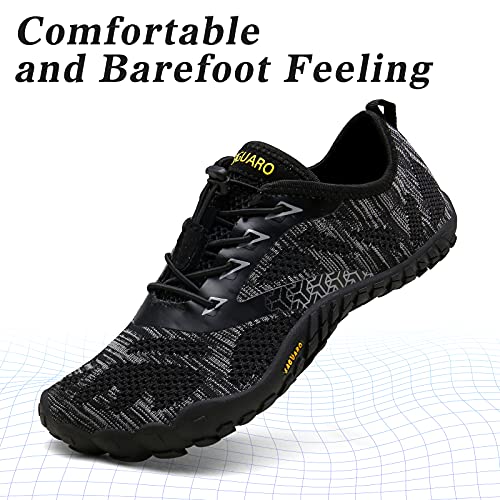 SAGUARO Hombre Mujer Barefoot Zapatillas de Trail Running Minimalistas Zapatillas de Deporte Fitness Gimnasio Caminar Zapatos Descalzos para Correr en Montaña Asfalto Escarpines de Agua, Negro, 44 EU