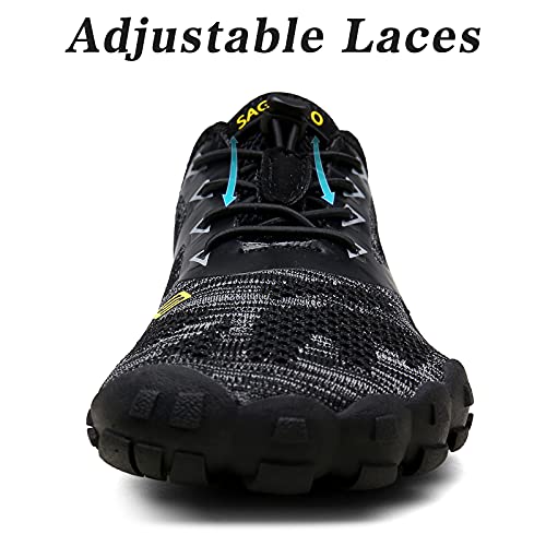 SAGUARO Hombre Mujer Barefoot Zapatillas de Trail Running Minimalistas Zapatillas de Deporte Fitness Gimnasio Caminar Zapatos Descalzos para Correr en Montaña Asfalto Escarpines de Agua, Negro, 44 EU