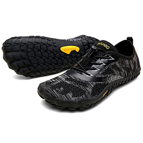 SAGUARO Hombre Mujer Barefoot Zapatillas de Trail Running Minimalistas Zapatillas de Deporte Fitness Gimnasio Caminar Zapatos Descalzos para Correr en Montaña Asfalto Escarpines de Agua, Negro, 44 EU