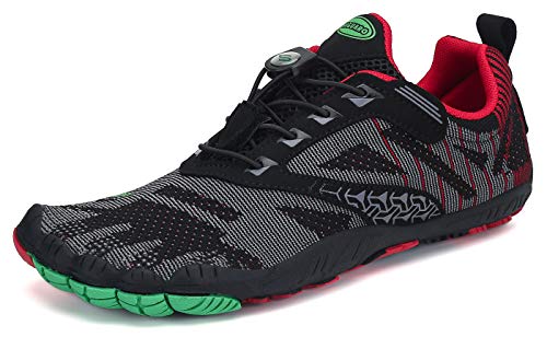 SAGUARO Hombre Mujer Barefoot Zapatillas de Trail Running Zapatos Minimalista de Deporte Cómodas Ligeras Calzado de Correr en Montaña, Rojo 44 EU