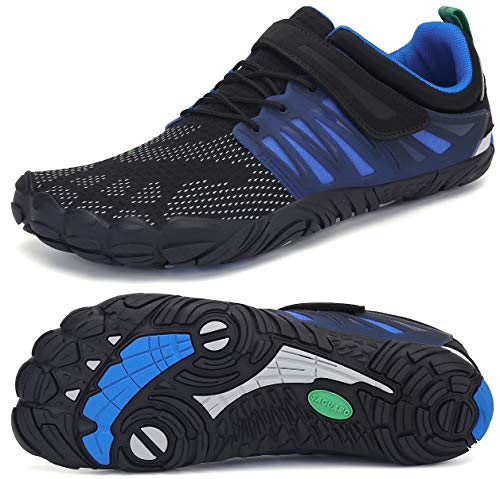 SAGUARO Zapatos de Playa de Suela Gruesa Lace Up Secado Rápido Zapato de Natación Hombre Mujer Cómodo Bajo Superior Zapatillas Descalzos Anfibio Barco Conducir Yoga Water Shoes, Trail Azul 43