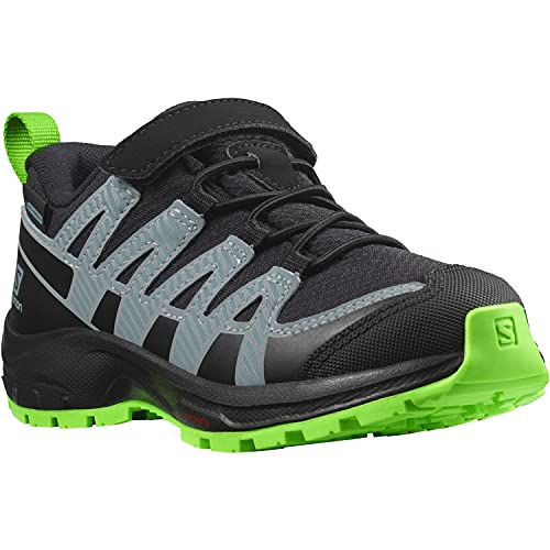 Salomon XA Pro V8 Climasalomon Waterproof (impermeable) unisex-niños Zapatos de trail running, Negro (Black/Black/Neon Green), 30 EU