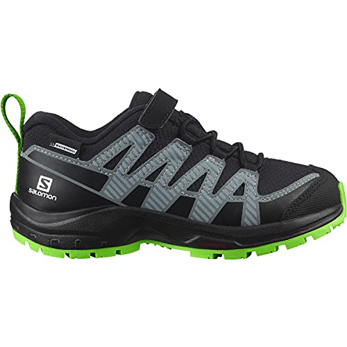 Salomon XA Pro V8 Climasalomon Waterproof (impermeable) unisex-niños Zapatos de trail running, Negro (Black/Black/Neon Green), 30 EU