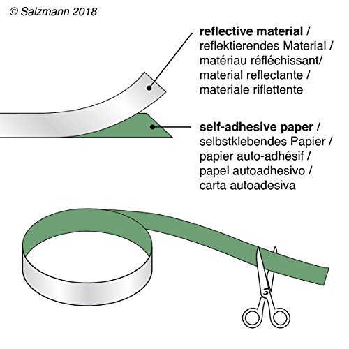 Salzmann 3M Cinta Reflectante | Cinta Adhesiva para Mochilas, Bicicletas, Cascos, cochecitos de Bebe | Equipada con Material Reflectante 3M