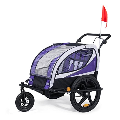 SAMAX Remolque de Bicicleta para Niños 360° girable Kit de Footing Transportín Silla Cochecito Carro Suspensíon Infantil Carro en Púrpura - Silver Frame