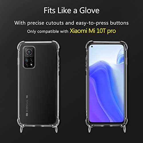 SAMCASE Funda con Cuerda para Xiaomi Mi 10T 5G/ 10T Pro 5G, Carcasa Transparente TPU Suave Silicona Case con Correa Colgante Ajustable Collar Correa de Cuello Cadena Cordón - Oro Rosa