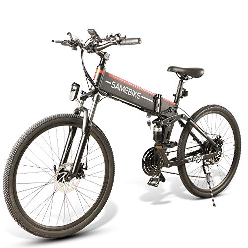 SAMEBIKE Neumático de 26 pulgadas Bicicletas eléctricas plegables Ebike Mountain Bicicletas eléctricas con 48V 10Ah extraíble batería de iones de litio para adultos (negro)
