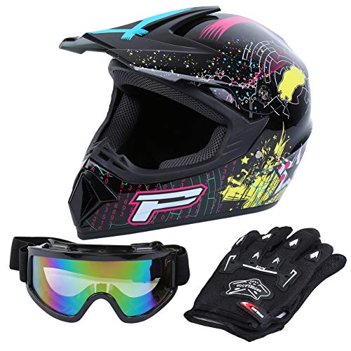 Samger Dot Adulto Hombre Mujer Offroad Casco Motocross Casco Dirt Bike ATV Motocicleta Casco Guantes Gafas (Negro, M)