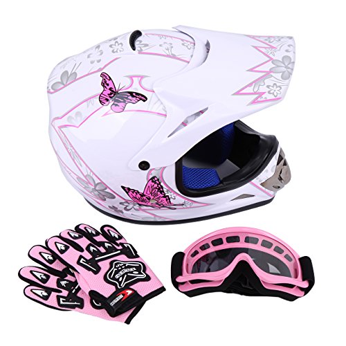 Samger DOT Youth Niños Fuera del Casco de Motocross Dirt Bike Casco con Guantes Gafas(Blanco,M)