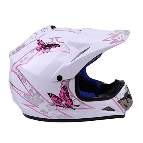 Samger DOT Youth Niños Fuera del Casco de Motocross Dirt Bike Casco con Guantes Gafas(Blanco,M)