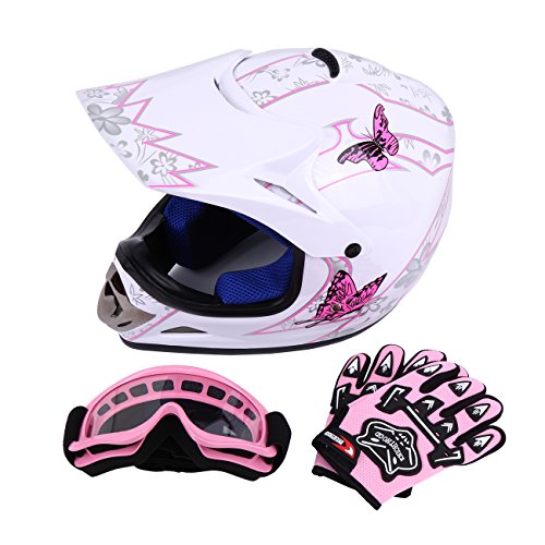 Samger DOT Youth Niños Fuera del Casco de Motocross Dirt Bike Casco con Guantes Gafas(Blanco,M)