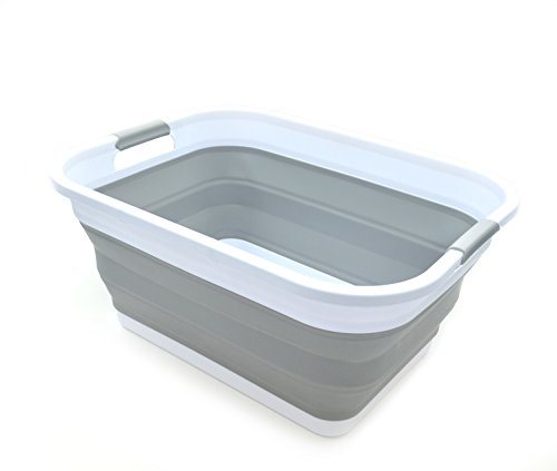 SAMMART Cesta de lavandería de plástico plegable - Contenedor / organizador plegable de almacenamiento portátil - Tina de lavado portátil - Cesta / cesta de ahorro de espacio (Gris)
