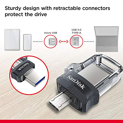 SanDisk Ultra 256GB Unidad flash USB dual Micro USB y USB 3.0 hasta 150 MB / s, Negro