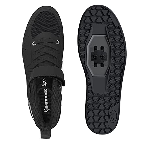 SANDUGO Zapatillas de Ciclismo de Hombre,Calzado de Bicicleta de montaña，Color: Negro，MTB ，Compatible con SPD, Pedal planol