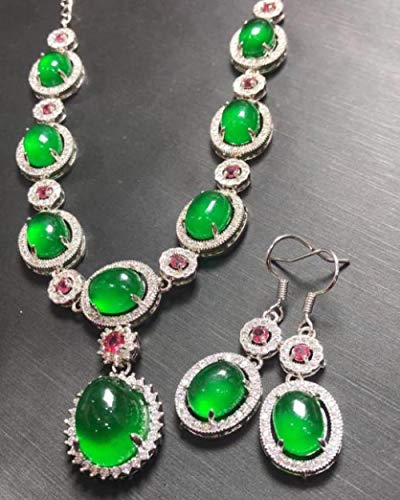 SanQ-Seven Traje de Cuatro Piezas Birmano 925 Plata Llena de Hielo Verde Collar de Mujer aretes de Cadena Pulsera Madre Esposa Regalo de joyería Caro @ B