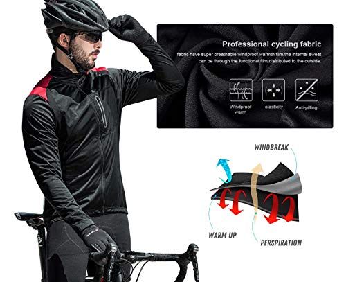 Santic Chaqueta de Ciclismo para Hombre con Forro Polar Paravientos,Rojo L