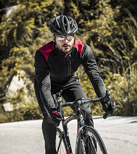 Santic Chaqueta de Ciclismo para Hombre con Forro Polar Paravientos,Rojo L