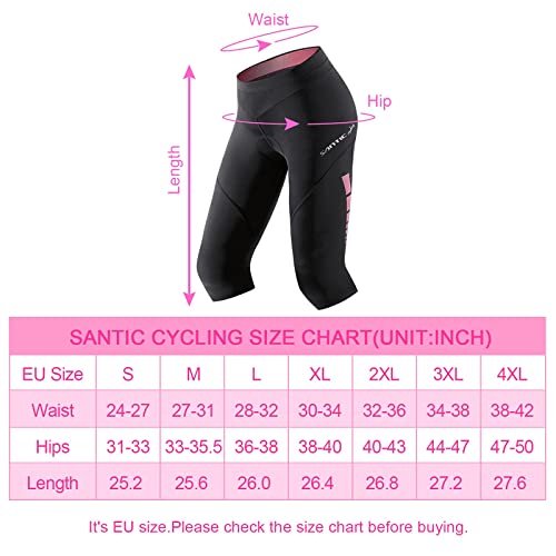 Santic Culote Bicicleta Mujer 3/4 Culotes Ciclismo Culote MTB Pantalon Ciclista Mujer con Badana Rosa EU XL