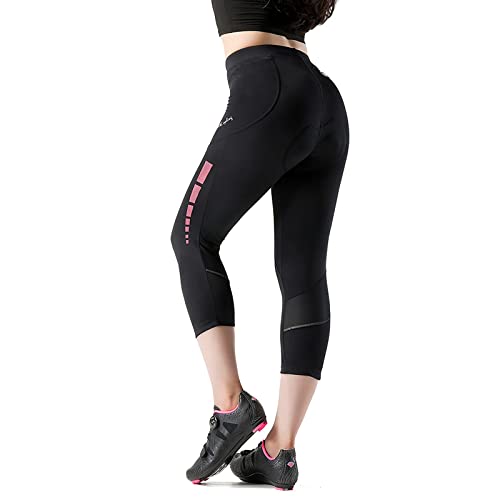 Santic Culote Bicicleta Mujer 3/4 Culotes Ciclismo Culote MTB Pantalon Ciclista Mujer con Badana Rosa EU XL