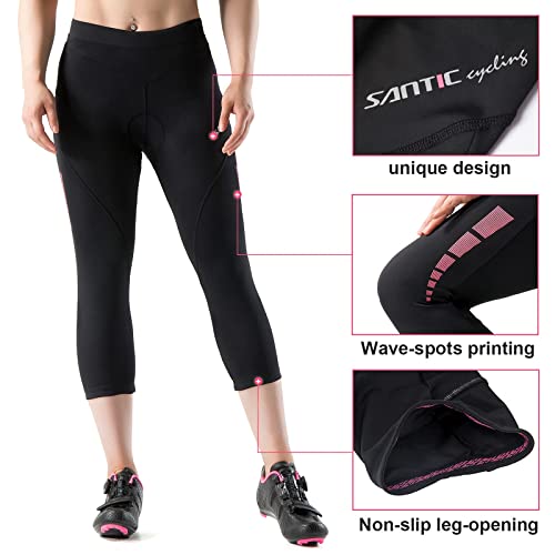 Santic Culote Bicicleta Mujer 3/4 Culotes Ciclismo Culote MTB Pantalon Ciclista Mujer con Badana Rosa EU XL