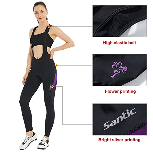 Santic Culote Ciclismo Mujer Largo Culote Bicicleta Montaña/MTB con Badana con Tirante con Bolsillo Morado EU M