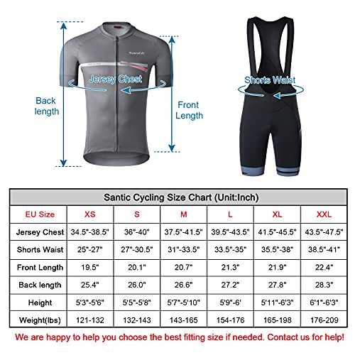 Santic Hombre Traje de Ciclismo Culotte Bici Ropa Hombre Verano Maillot Bicicleta Hombre Respirable Elasticidad Gris EU M