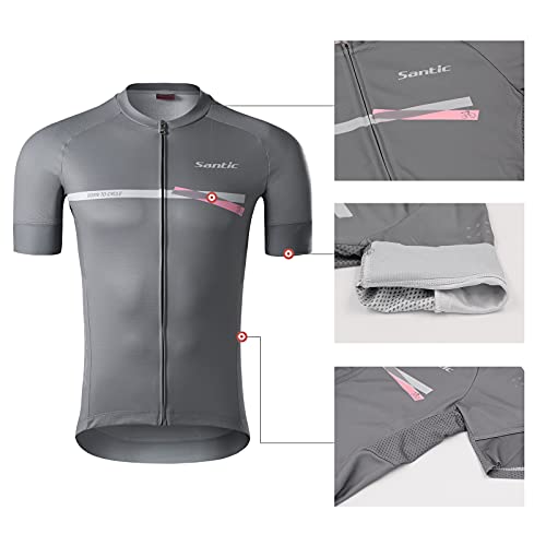 Santic Hombre Traje de Ciclismo Culotte Bici Ropa Hombre Verano Maillot Bicicleta Hombre Respirable Elasticidad Gris EU M