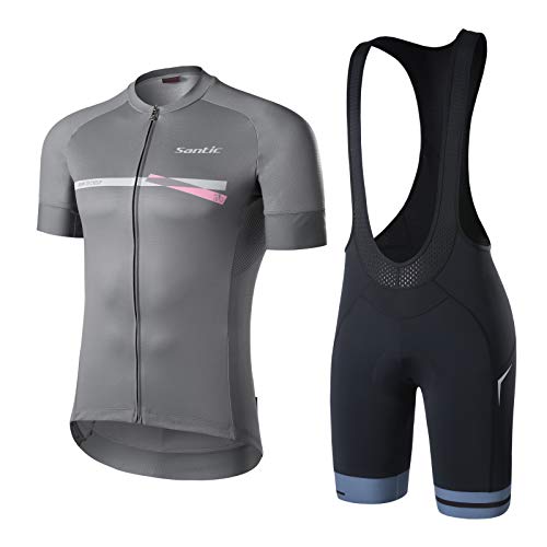 Santic Hombre Traje de Ciclismo Culotte Bici Ropa Hombre Verano Maillot Bicicleta Hombre Respirable Elasticidad Gris EU M