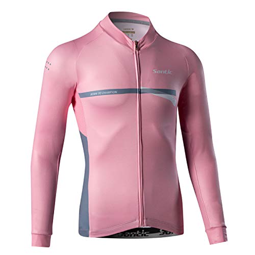 Santic Maillot Bicicleta Hombre Maillot Ciclismo con Mangas Largas con Bolsillos como Camiseta Interior en Invierno Rosa M