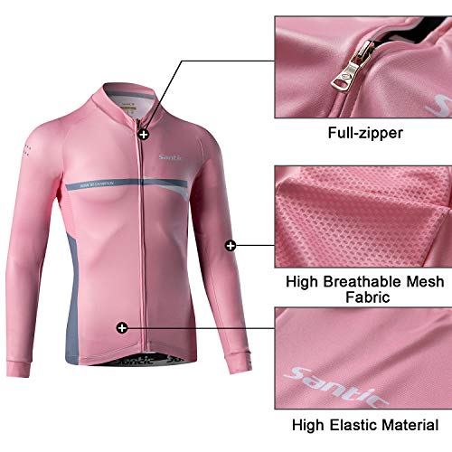 Santic Maillot Bicicleta Hombre Maillot Ciclismo con Mangas Largas con Bolsillos como Camiseta Interior en Invierno Rosa M