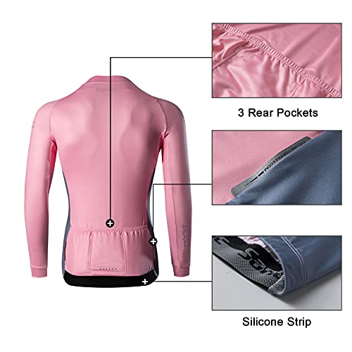 Santic Maillot Bicicleta Hombre Maillot Ciclismo con Mangas Largas con Bolsillos como Camiseta Interior en Invierno Rosa M