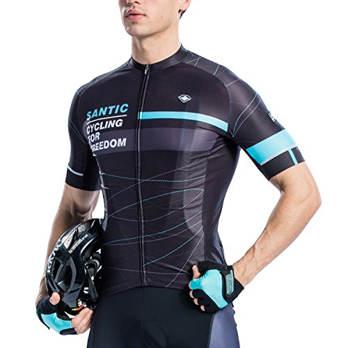 Santic Maillot Bicicleta Hombre, Maillot Ciclismo Hombre, Camiseta y Camisa de Ciclismo para Hombres con Mangas Cortas Azul EU Talla S