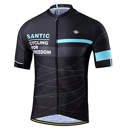Santic Maillot Bicicleta Hombre, Maillot Ciclismo Hombre, Camiseta y Camisa de Ciclismo para Hombres con Mangas Cortas Azul EU Talla S