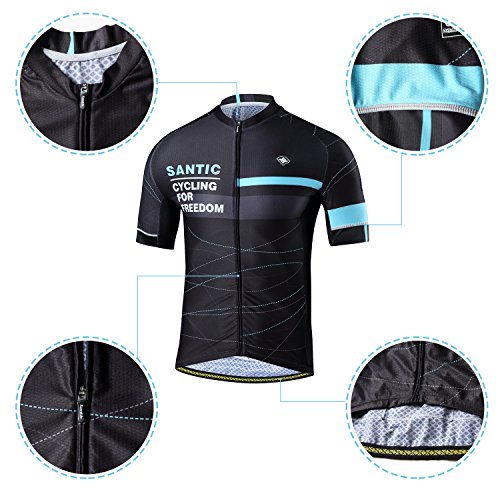 Santic Maillot Bicicleta Hombre, Maillot Ciclismo Hombre, Camiseta y Camisa de Ciclismo para Hombres con Mangas Cortas Azul EU Talla S