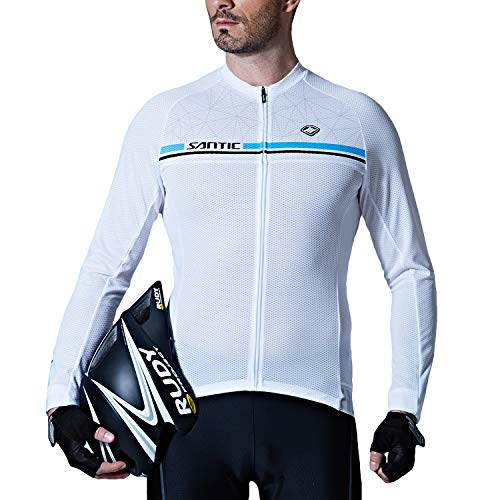 Santic Maillot Bicicleta Hombre Manga Larga MTB Maillot Ciclismo Hombre Otoño/Invierno White EU M