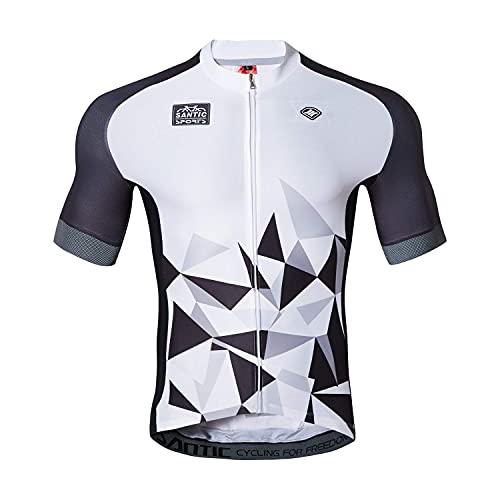 Santic Maillot Ciclismo Hombre Maillot Bicicleta con Mangas Cortas Camiseta Ciclismo Verano Blanco EU L