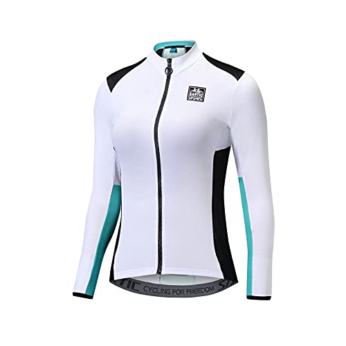 Santic Maillot Ciclismo Mujer Manga Larga Maillot Bicicleta Montaña Camiseta MTB con Bolsillos Fino Blau EU M