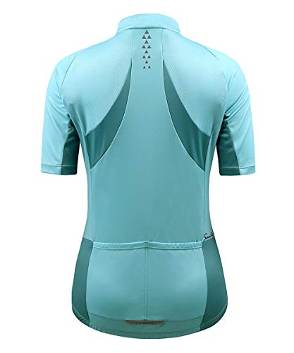 Santic Maillots Ciclismo Mujer Manga Corta Bicicleta Camiseta Jersey Tops Bolsillos Cremallera Transpirable Verano Azul L