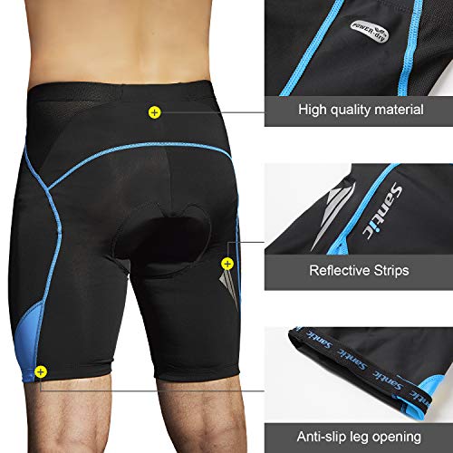 Santic Pantalon Ciclismo Hombre Corto Pantalones Bicicleta Hombre Montaña/MTB Acolchado con Badana/Almohadilla Azul EU L