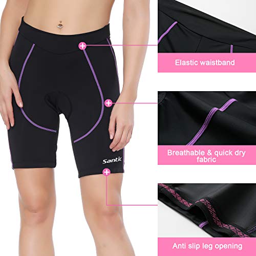 Santic Pantalon Ciclismo Mujer Corto Pantalones Bicicleta Mujer Montaña/MTB para Verano con la Badana/Almohadilla Violado EU XL