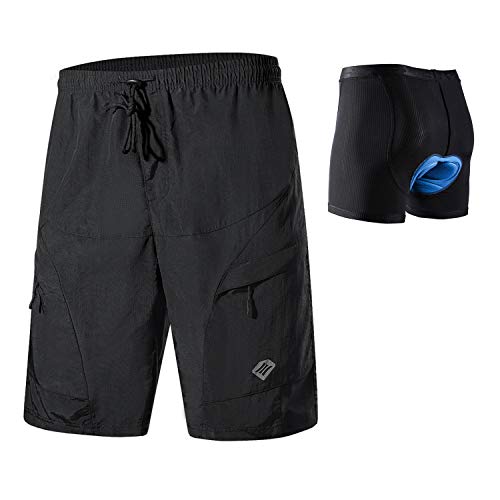 Santic Pantalon Corto Ciclismo Hombre Pantalon Bicicleta Hombre MTB Pantalones Ciclista Acolchado con Calzoncillos Ciclismo con Badana Negro EU L