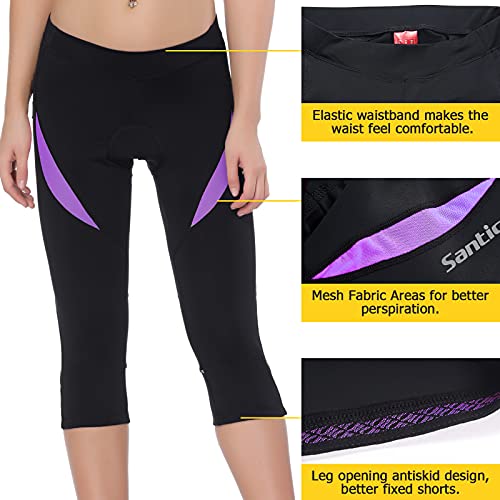 Santic Pantalones Cortos Ciclismo Mujer con Badana 3/4 Pantalon Bicicleta Mujer con Badana/Protecciones Violado EU L