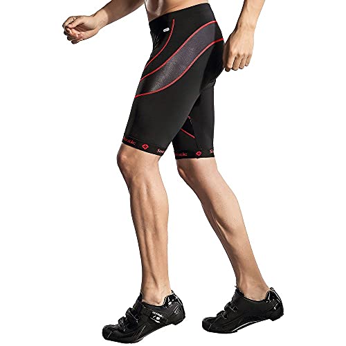 Santic Pantalones Cortos de Ciclismo para la Bicicleta con Badana con Acolchadito,con Almohadilla para Hombres Rojo S