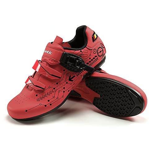 Santic Zapatillas Ciclismo Carretera Zapatillas Bicicleta de Plantilla Plana para Hombres y Mujers Rojo EU 44