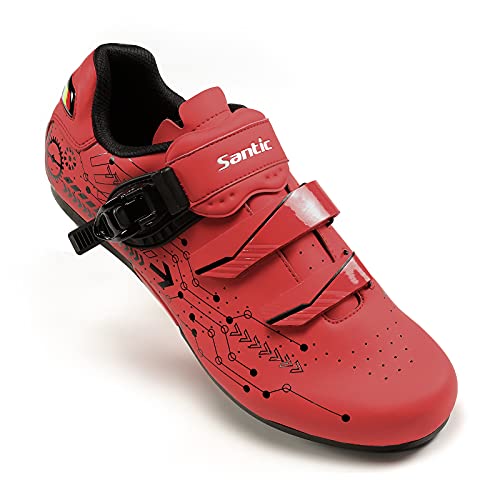 Santic Zapatillas Ciclismo Carretera Zapatillas Bicicleta de Plantilla Plana para Hombres y Mujers Rojo EU 44